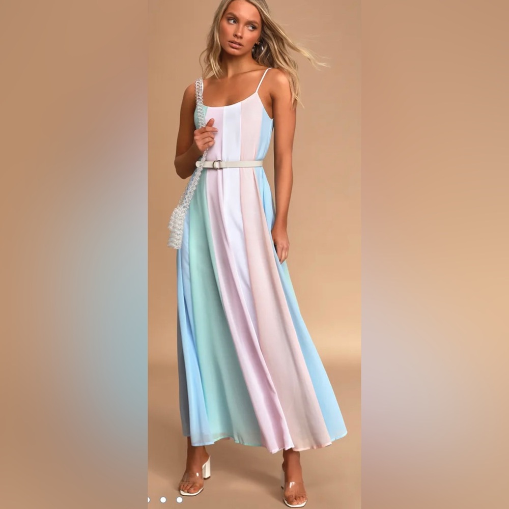 Lulu’s Days to Remember Multi Color Striped Maxi Dress XXS